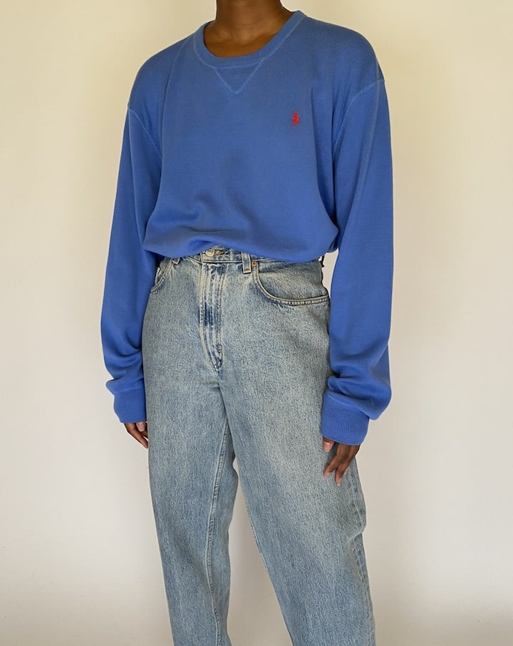 VINTAGE BLUE RALPH LAUREN V-NECK SWEATER 4507