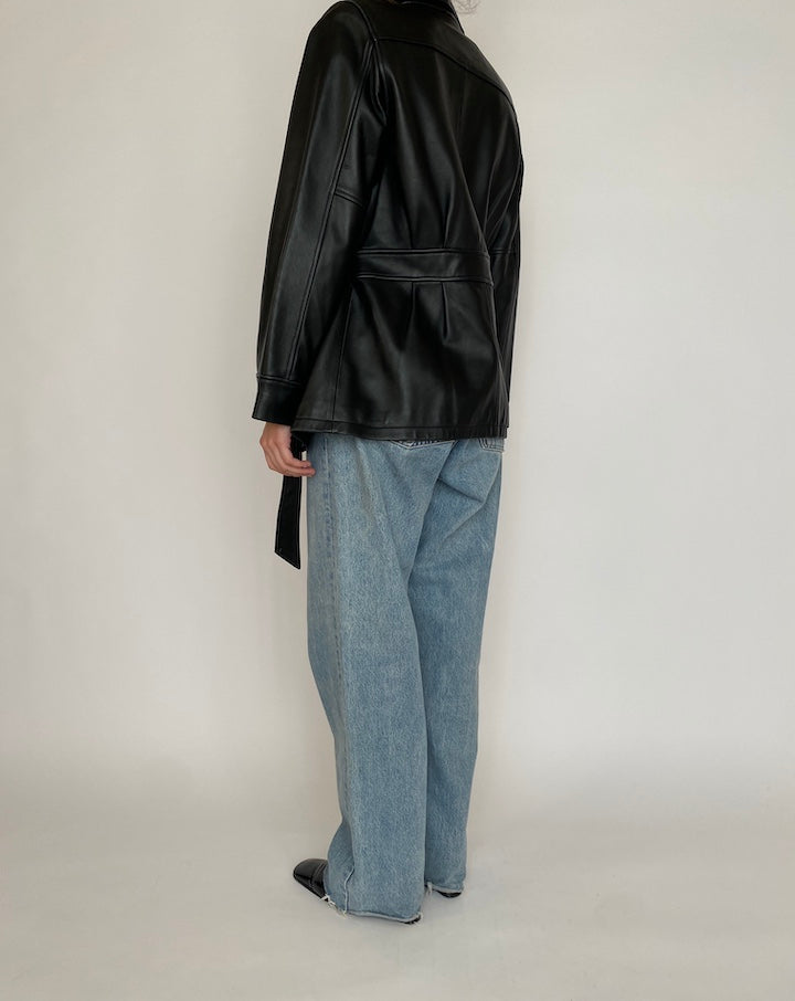 VINTAGE BLACK SHORT TRENCH LEATHER JACKET 4616