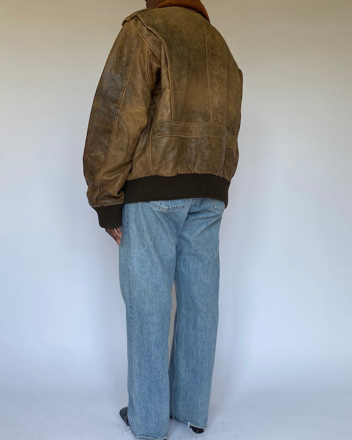 VINTAGE BROWN OVERSIZED BOMBER LIKE LEATHER JACKET 4998