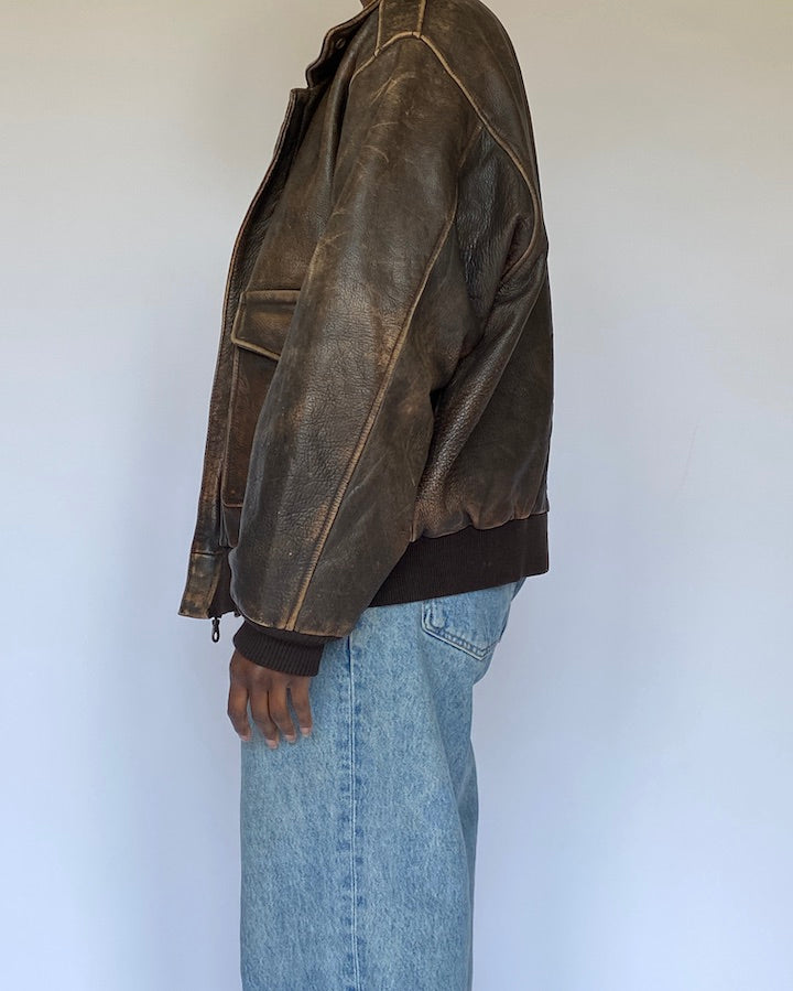 VINTAGE BROWN BOMBER LIKE LEATHER JACKET 4971
