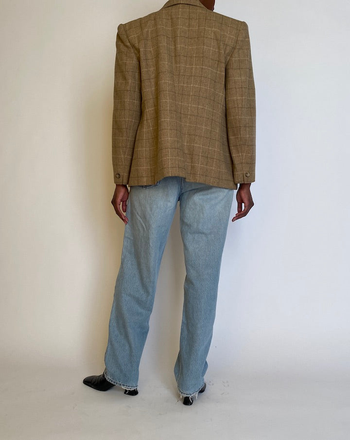 VINTAGE BEIGE CHECKED WOOL BLAZER 3955