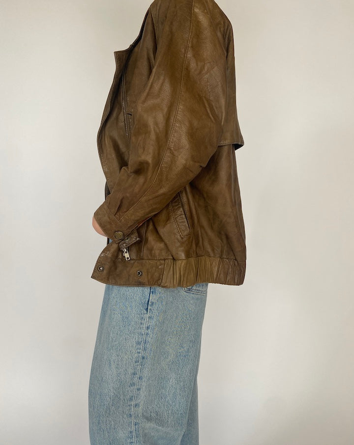 VINTAGE BOXY BROWN LEATHER JACKET 4681