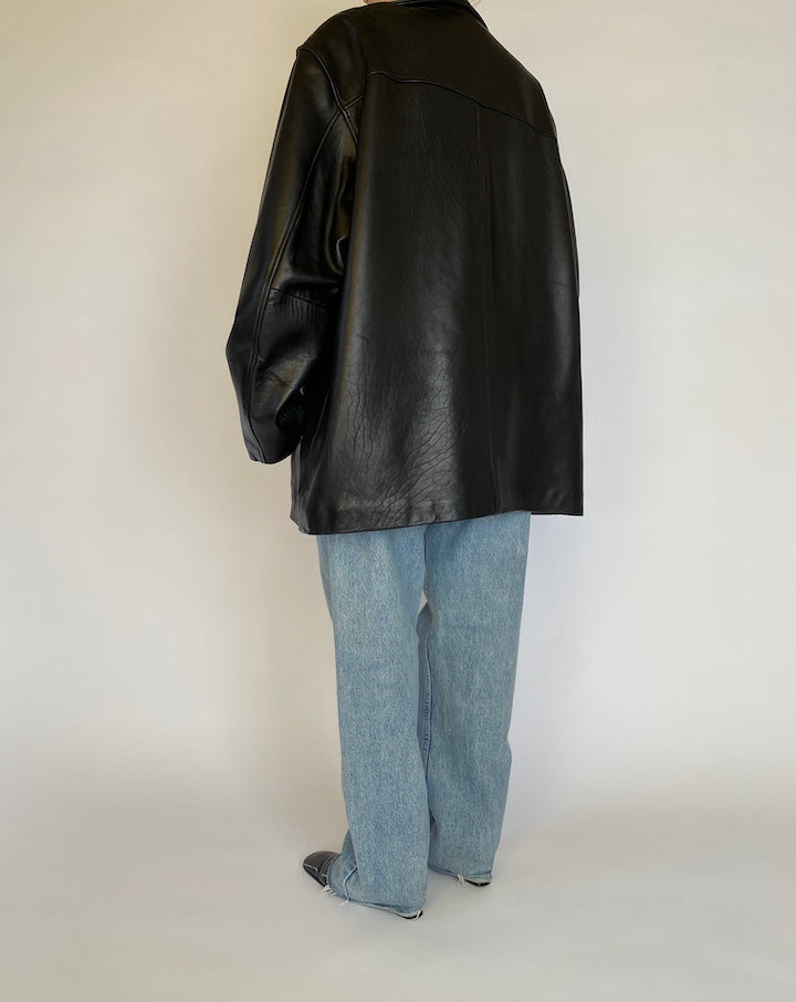 VINTAGE OVERSIZED BLACK LEATHER JACKET 4531