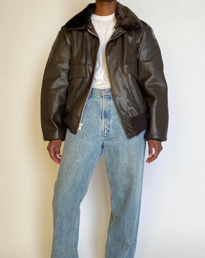 VINTAGE BOMBER-LIKE LEATHER JACKET 4516