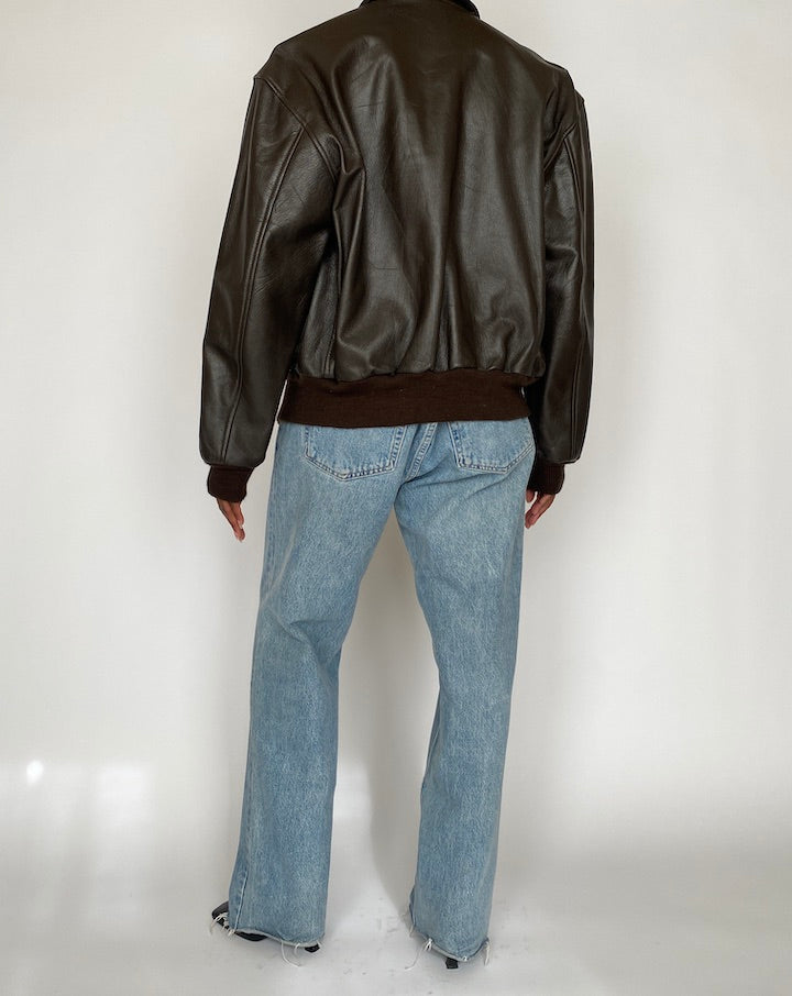 VINTAGE DARK BROWN BOMBER LEATHER JACKET 4437