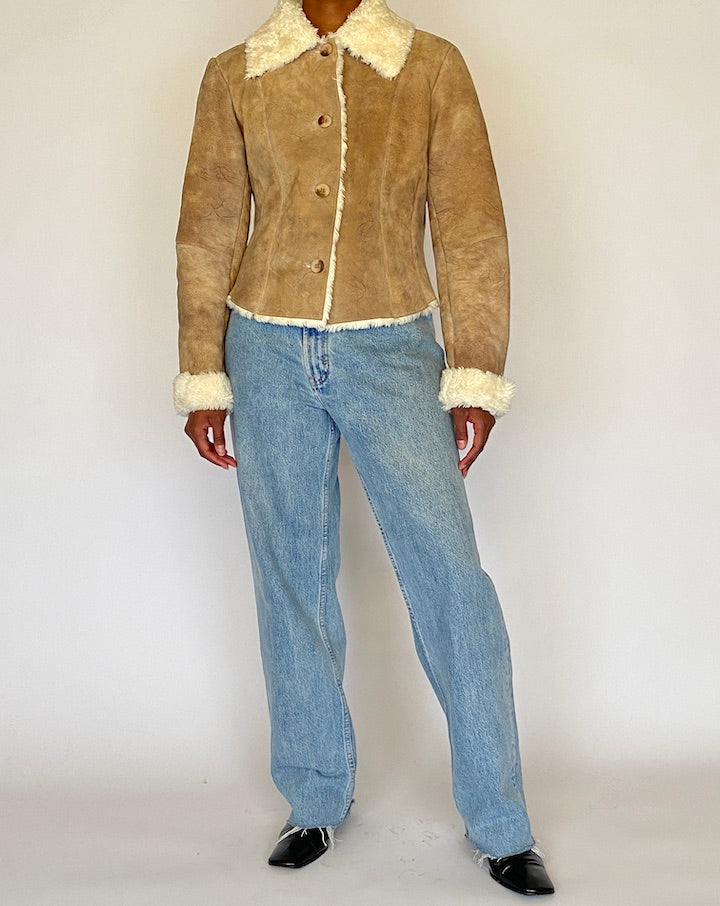 VINTAGE BEIGE SHERLING SUEDE LEATHER JACKET 4469