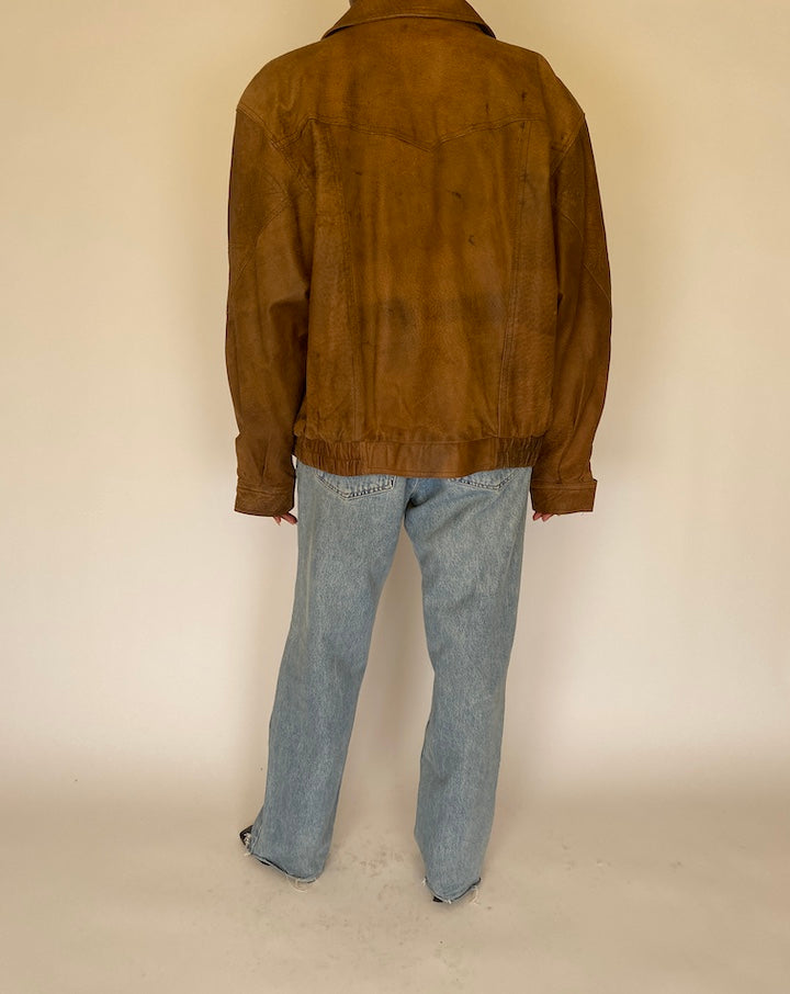 VINTAGE BOXY BROWN LEATHER JACKET 4482
