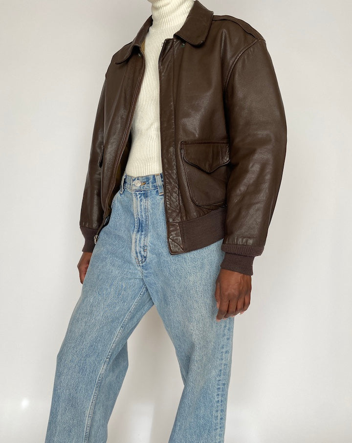 VINTAGE DARK BROWN BOMBER LEATHER JACKET 4438