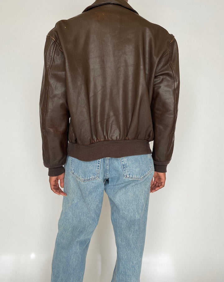 VINTAGE DARK BROWN BOMBER LEATHER JACKET 4438