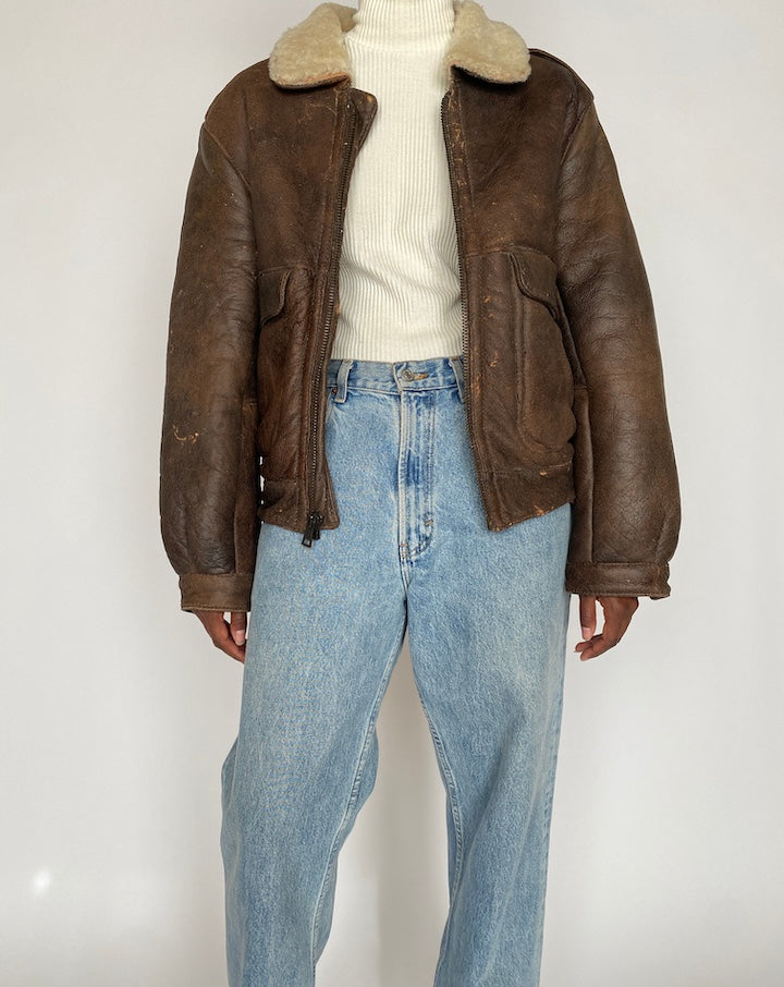 VINTAGE BROWN BOMBER LEATHER JACKET 4435