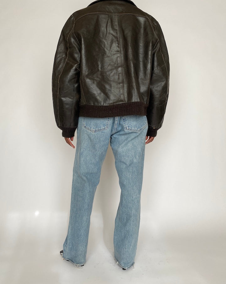 VINTAGE DARK BROWN BOMBER-LIKE LEATHER JACKET 4436