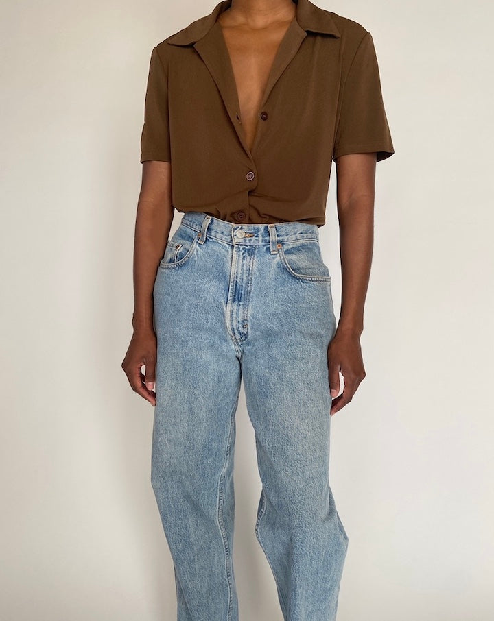 VINTAGE BROWN SHORT SLEEVE BLOUSE 4347