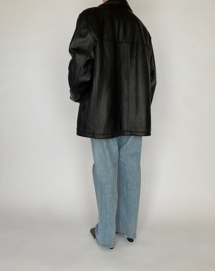 VINTAGE BLACK OVERSIZED TOMMY HILFIGER LEATHER JACKET 4808