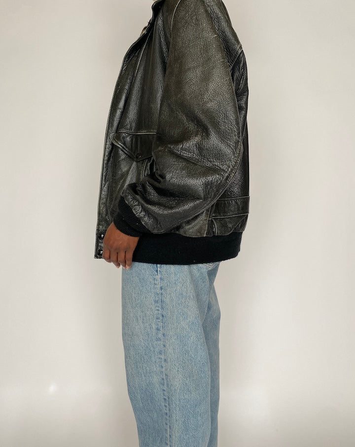 VINTAGE BLACK BOMBER LEATHER JACKET 4441