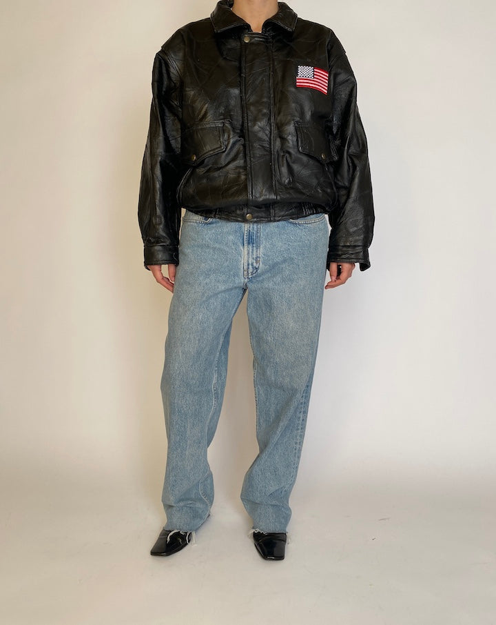 VINTAGE BOXY BLACK LEATHER JACKET 4569