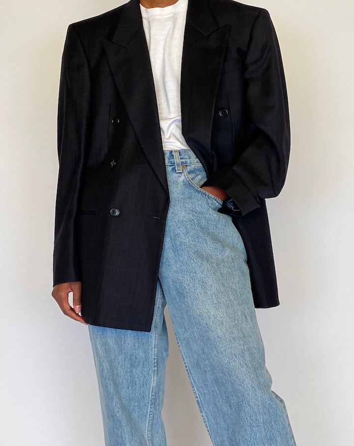 VINTAGE BLACK CHECKED BLAZER 4498
