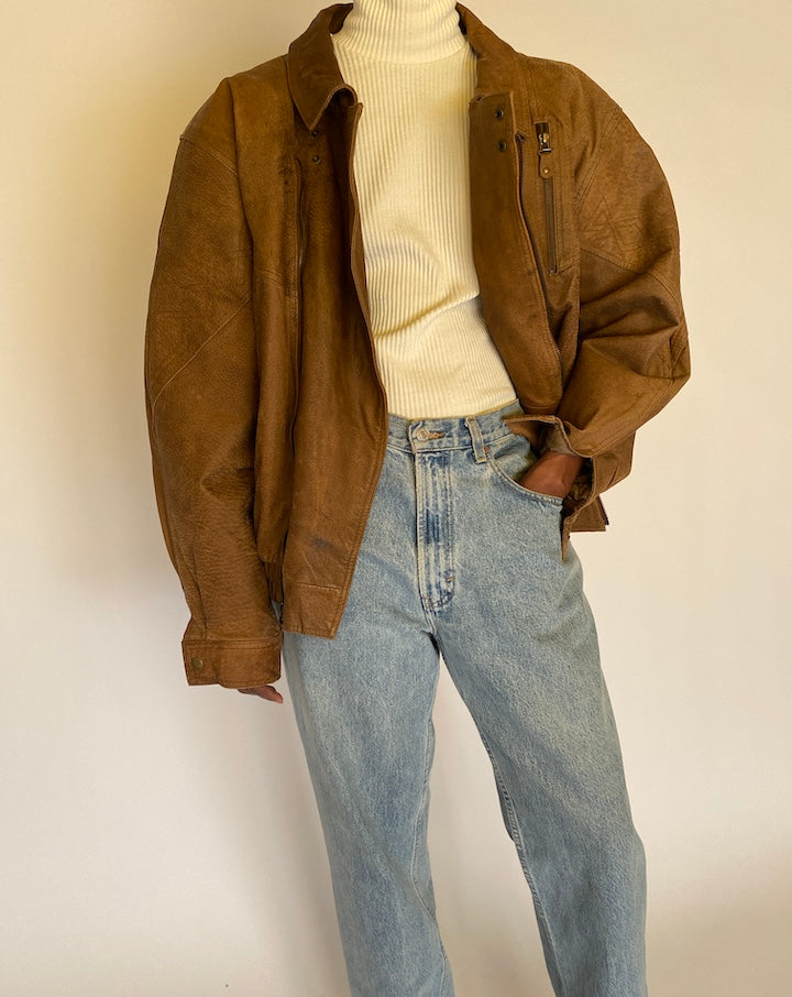 VINTAGE BOXY BROWN LEATHER JACKET 4482