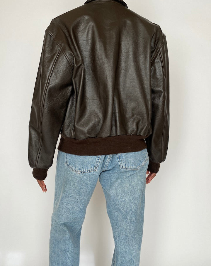 VINTAGE DARK BROWN BOMBER LEATHER JACKET 4437