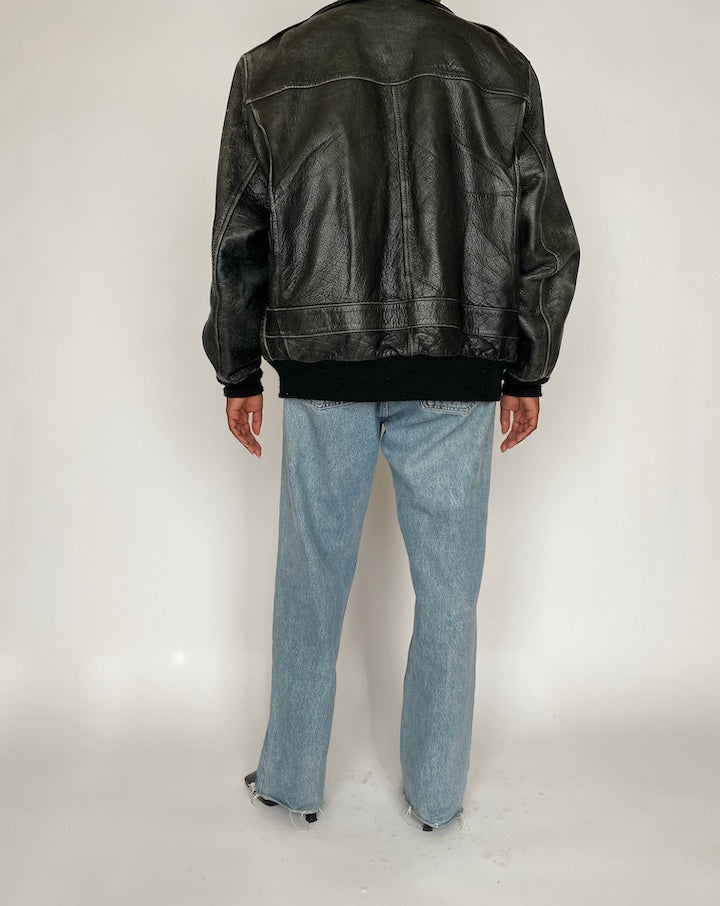 VINTAGE BLACK BOMBER LEATHER JACKET 4441