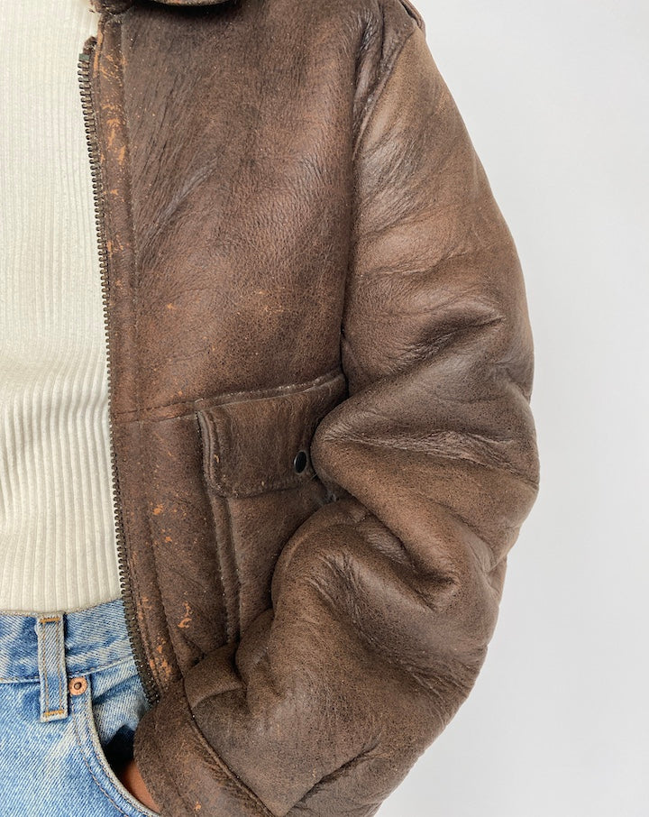 VINTAGE BROWN BOMBER LEATHER JACKET 4435