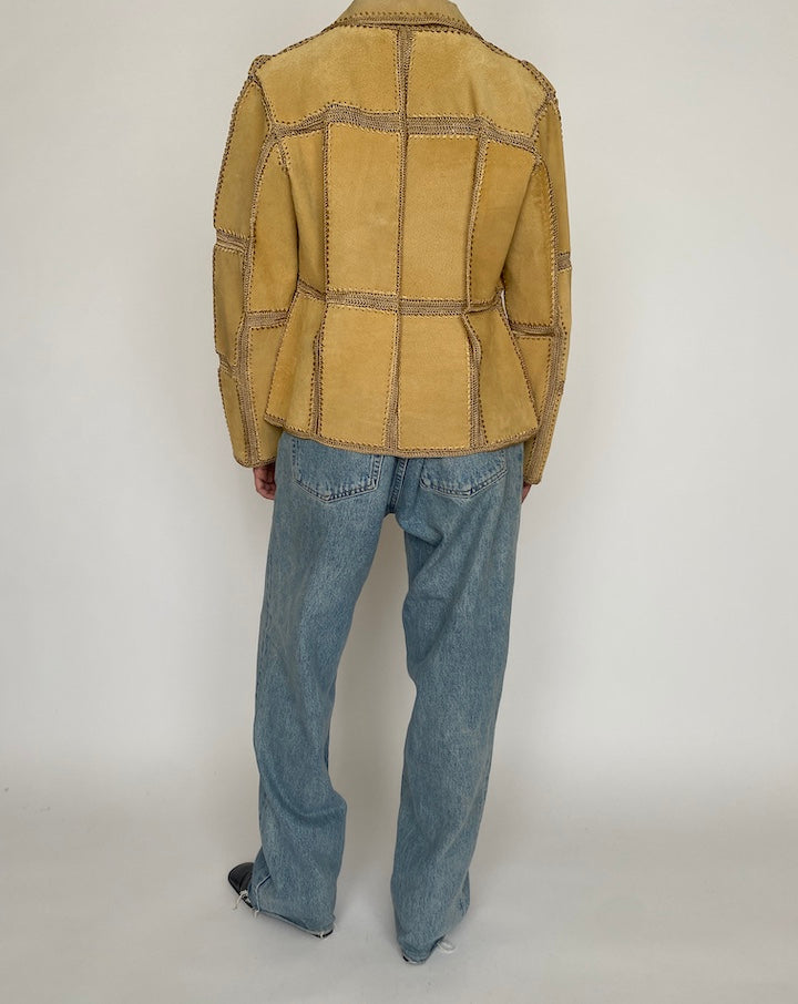 VINTAGE BEIGE SUEDE CROCHET JACKET 4724