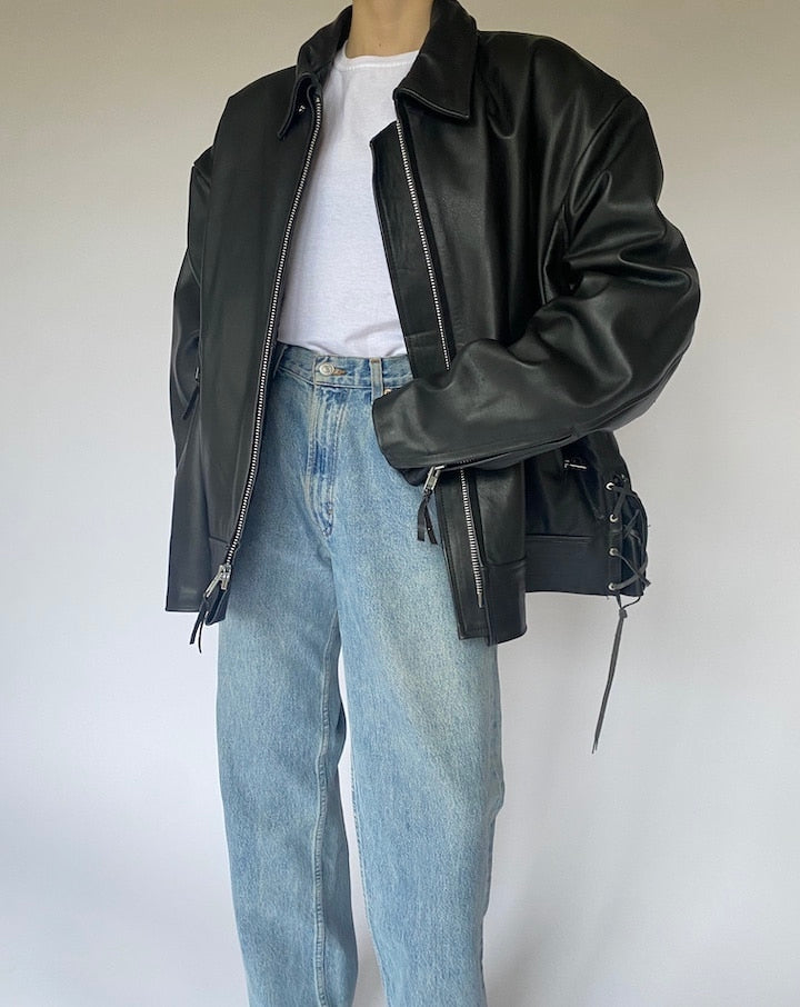 VINTAGE BLACK OVERSIZED LEATHER JACKET 4774