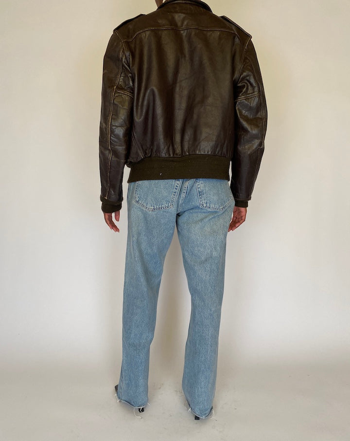 VINTAGE DARK BROWN BOMBER LEATHER JACKET 4442