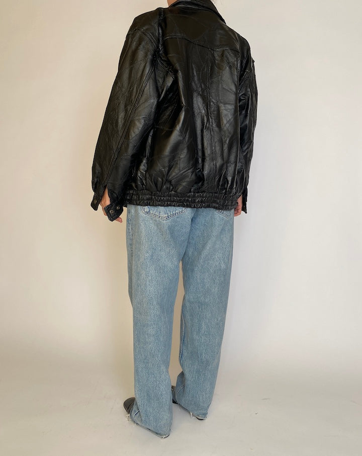 VINTAGE BOXY BLACK LEATHER JACKET 4569