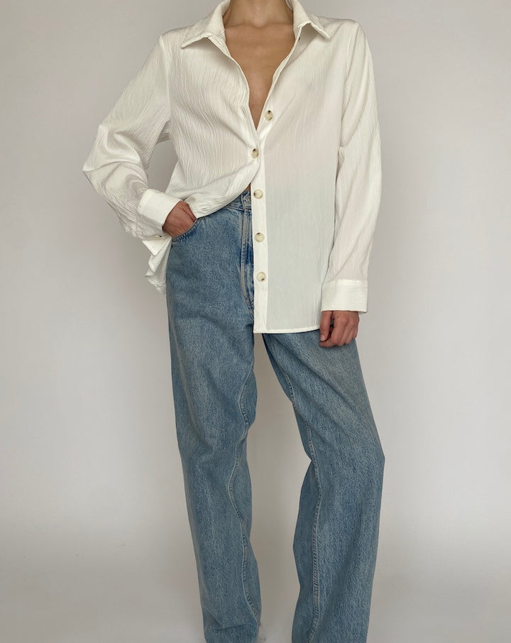 VINTAGE CREAM LONG-SLEEVE TEXTURED BLOUSE 4723