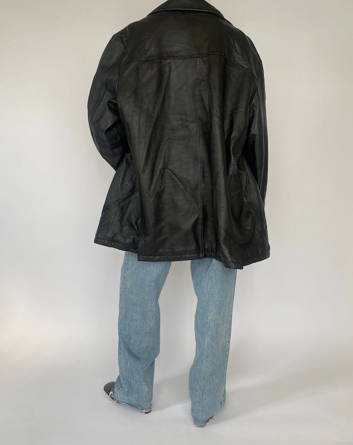 VINTAGE BLACK OVERSIZED LEATHER JACKET 4710