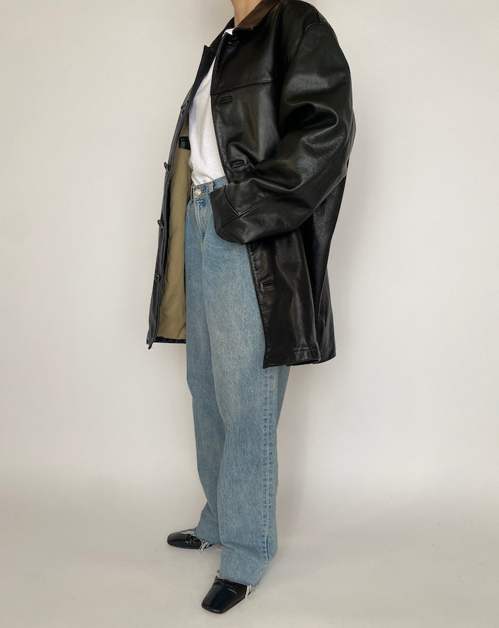 VINTAGE BLACK OVERSIZED LEATHER JACKET 4532