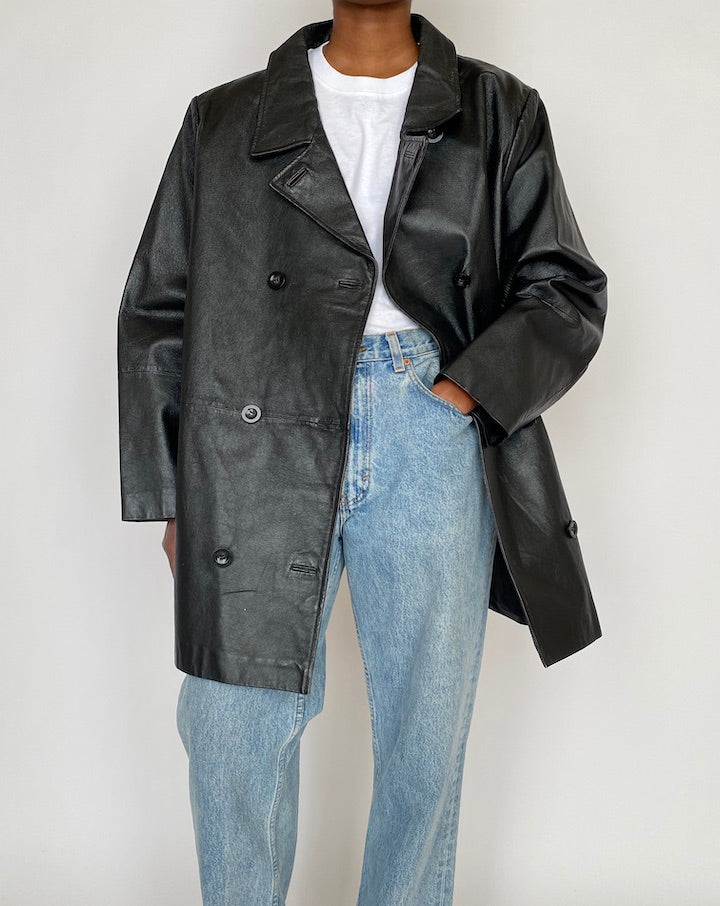 VINTAGE OVERSIZED BLACK LEATHER JACKET 4655