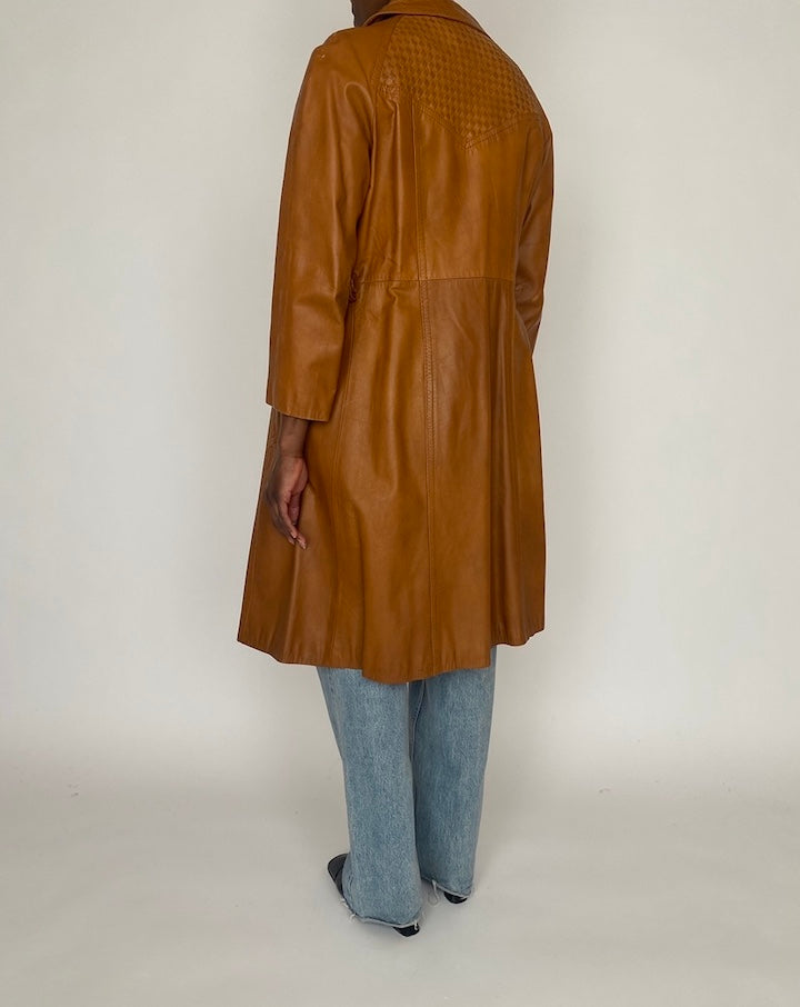 VINTAGE BROWN LONG LEATHER JACKET 4610
