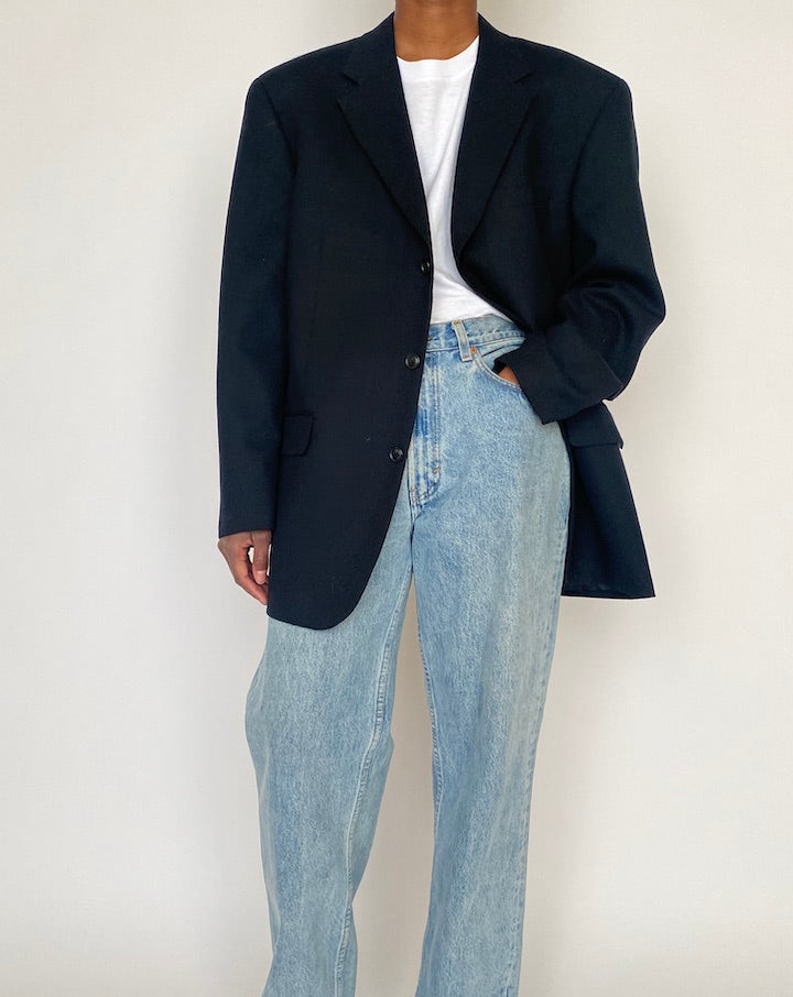 VINTAGE BLACK OVERSIZED WOOL BLAZER 4669
