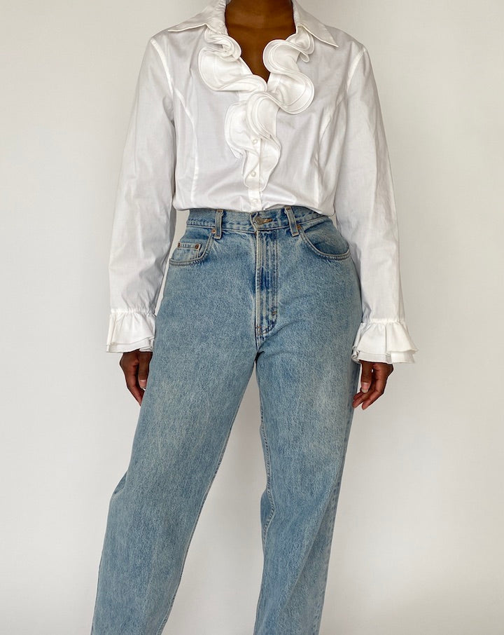 WHITE RUFFLED SHIRT 4554