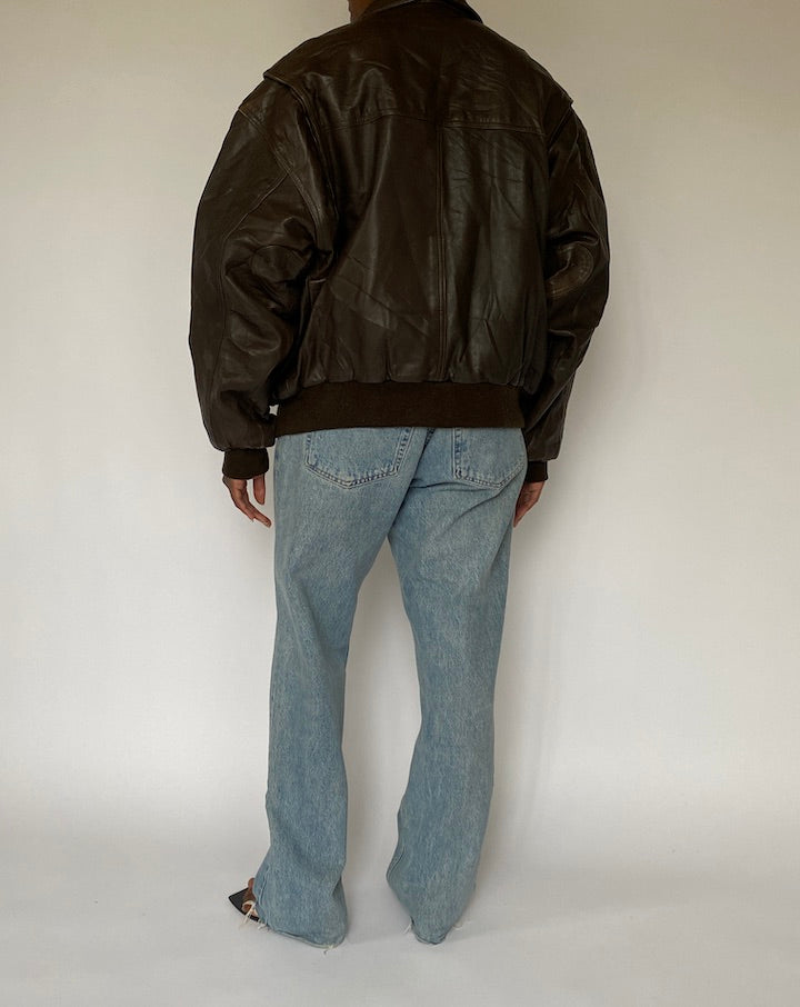 VINTAGE OVERSIZED DARK BROWN LEATHER JACKET 5002
