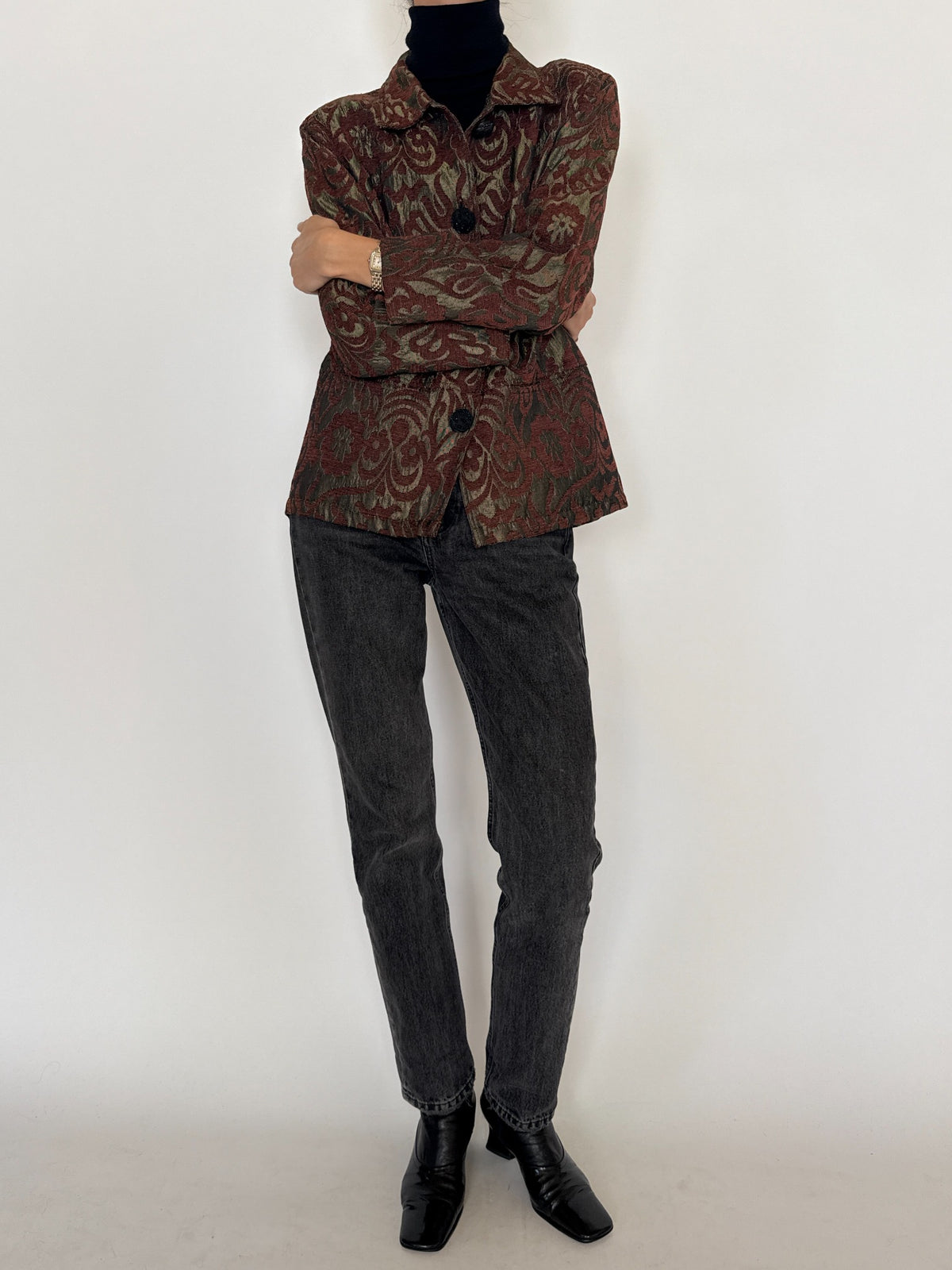 Vintage burgundy floral tapestry jacket