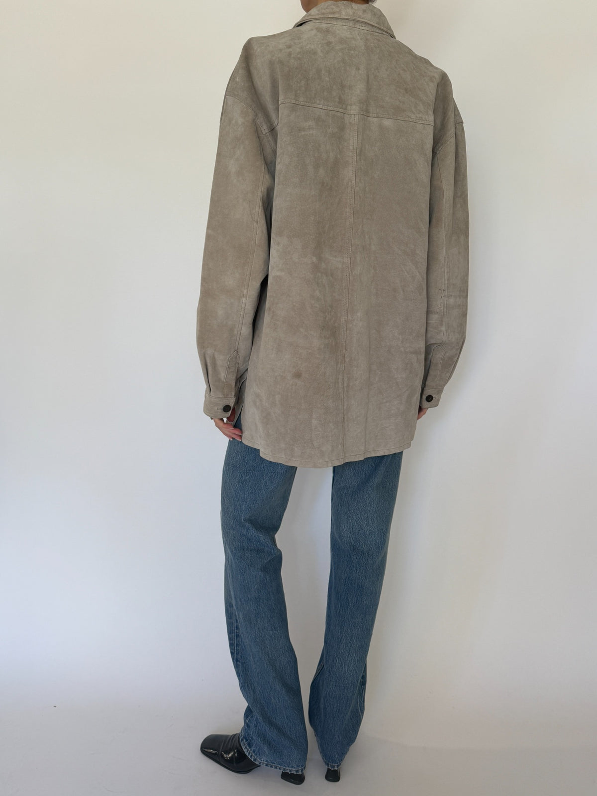 Vintage taupe suede leather jacket, view 7
