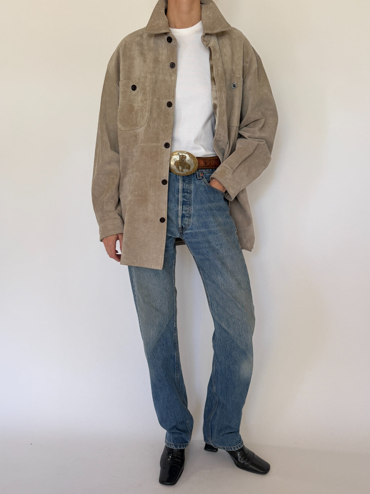 Vintage taupe suede leather jacket, view 9