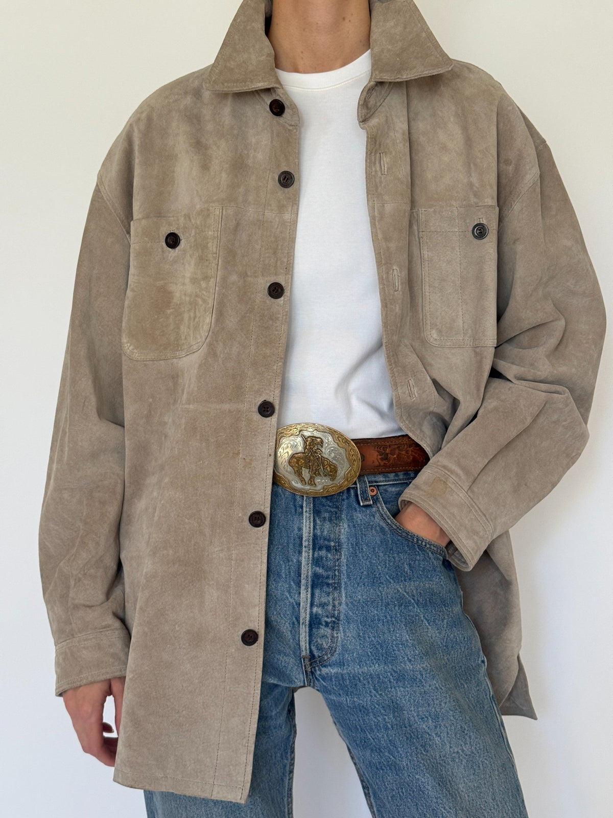 Vintage taupe suede leather jacket, view 8