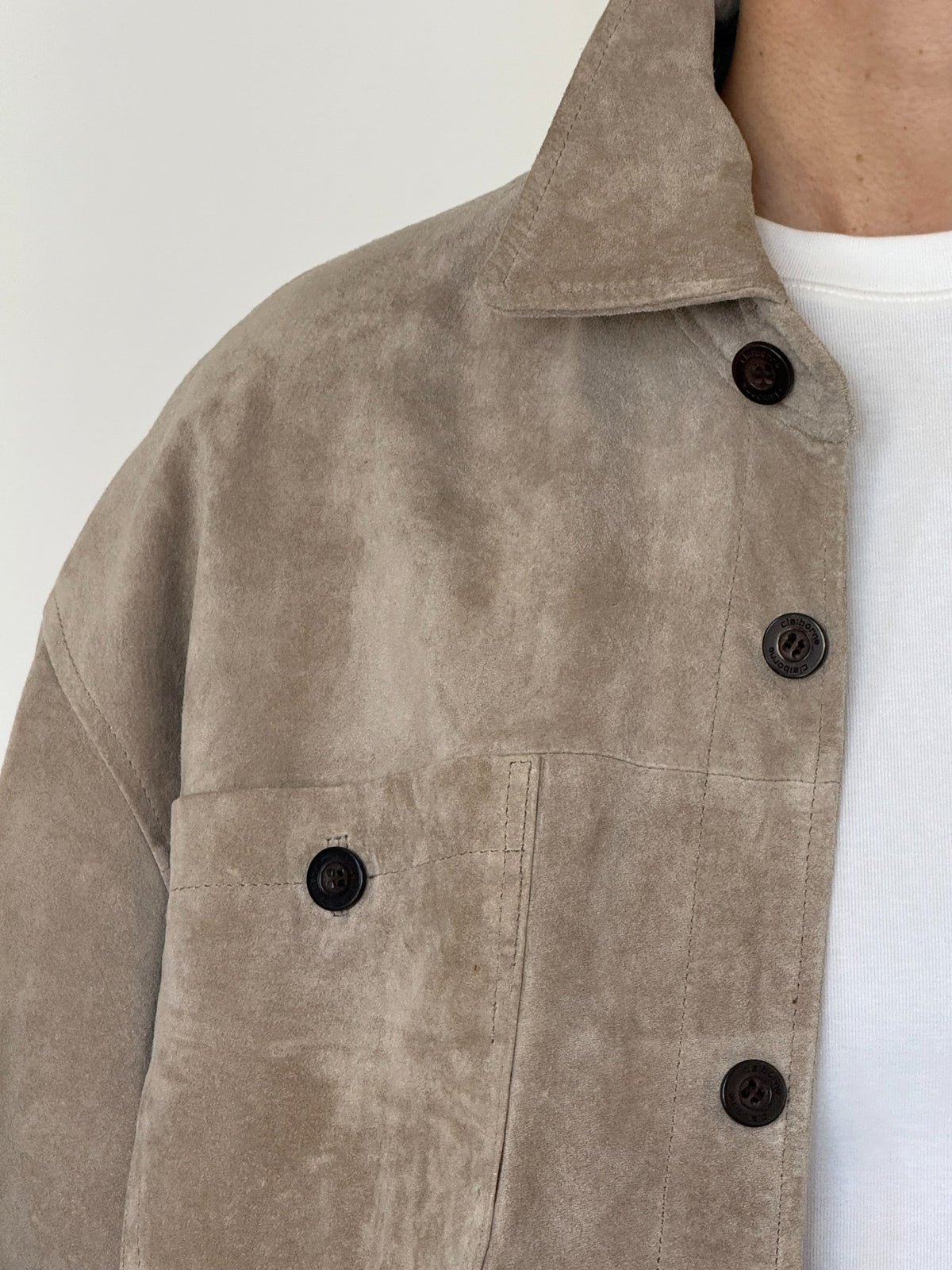 Vintage taupe suede leather jacket, view 5