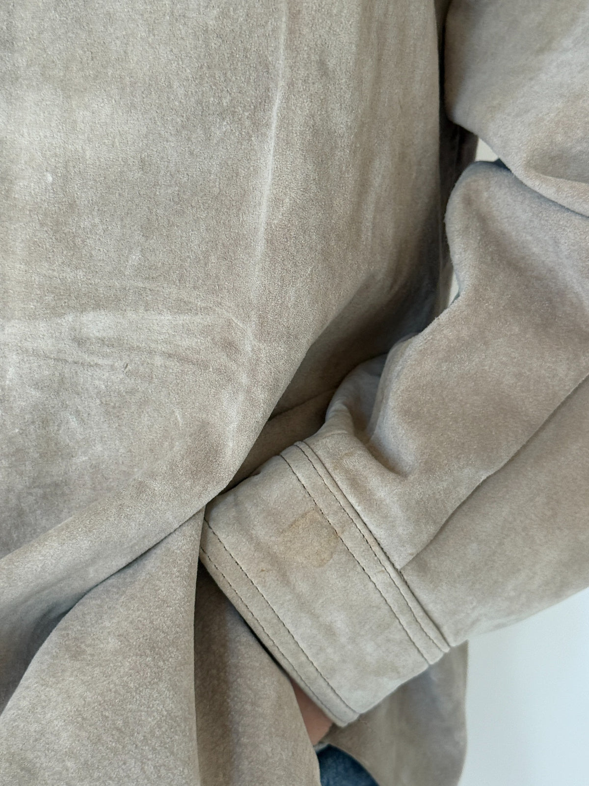 Vintage taupe suede leather jacket, view 14