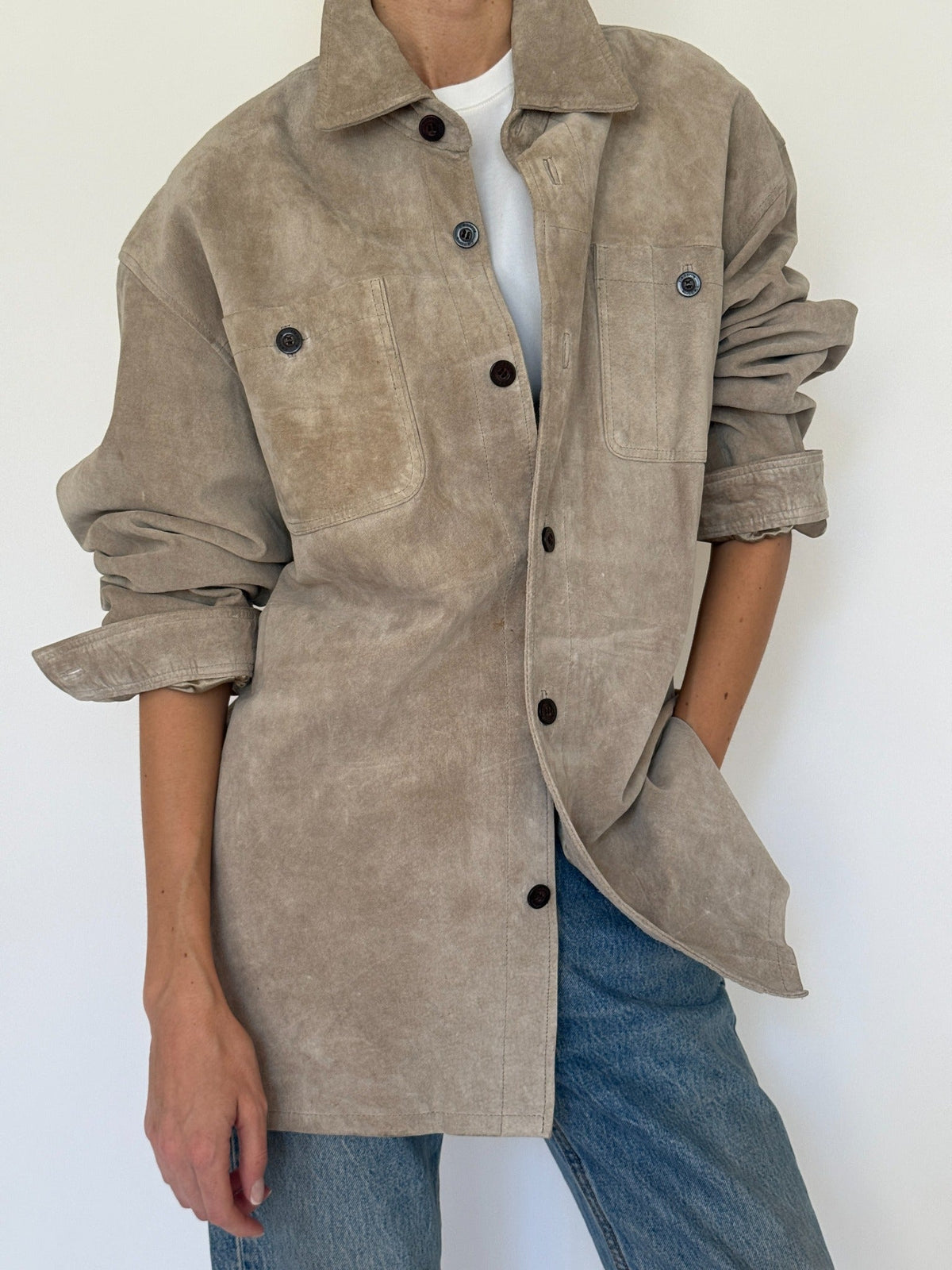 Vintage suede jacket close-up of back and wear