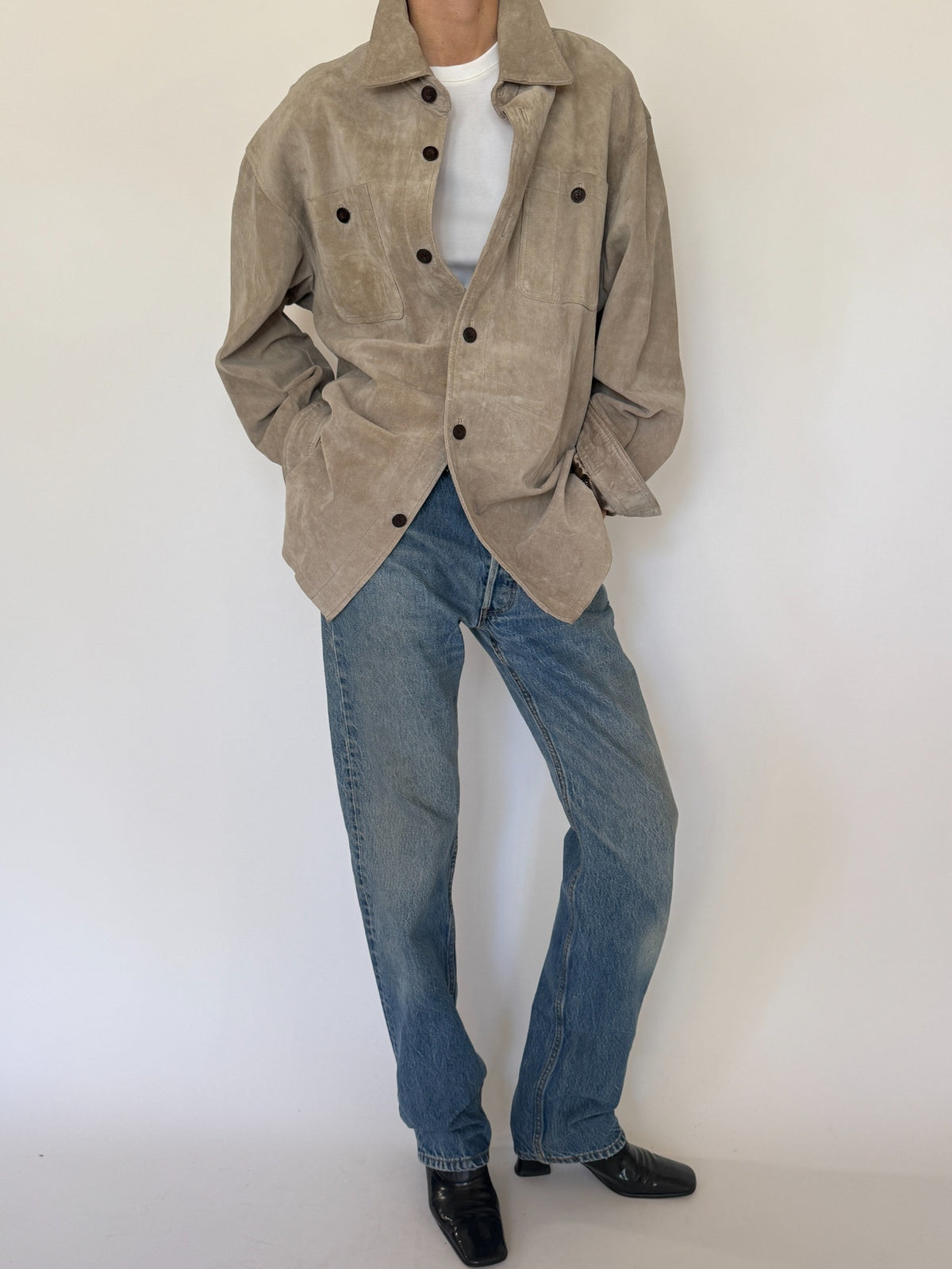 Vintage taupe suede leather jacket, view 10