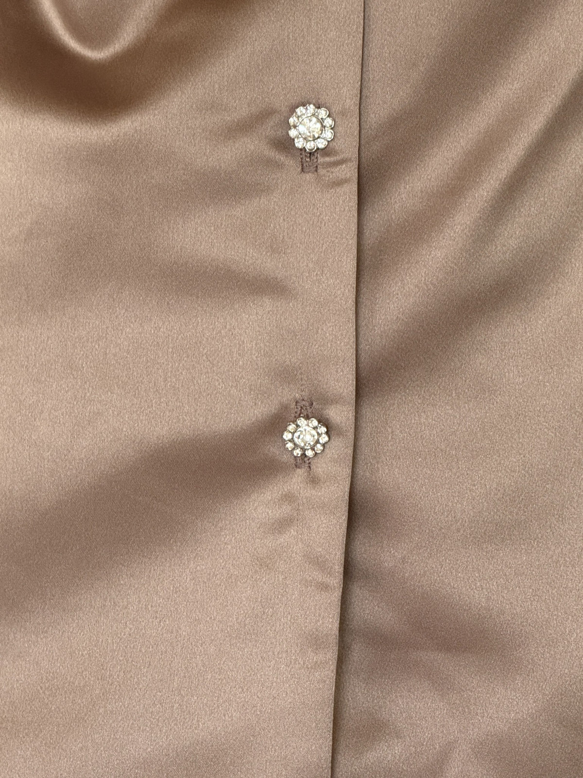 Vintage champagne satin blazer with rhinestone flower buttons