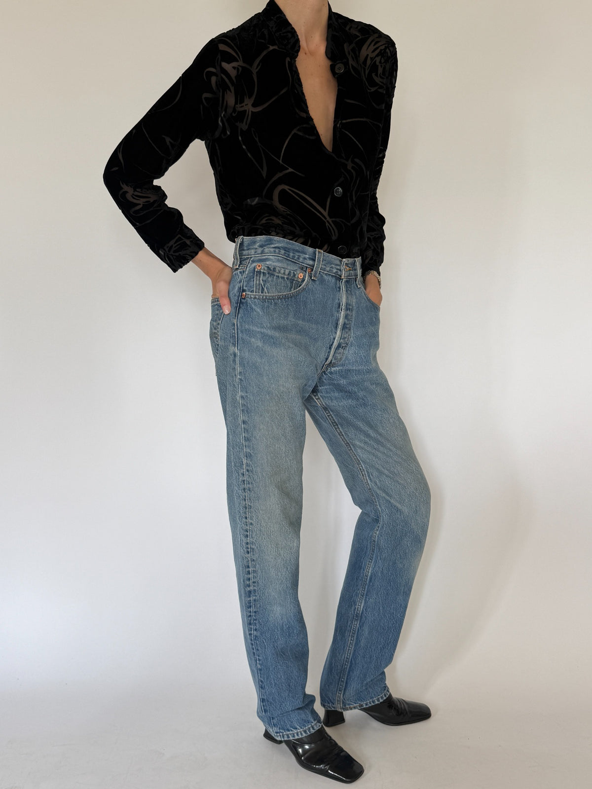 Black floral burnout velvet blouse, SVC 8574