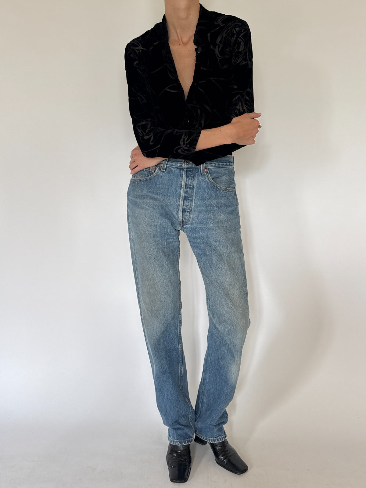 Black floral burnout velvet blouse, SVC 8574