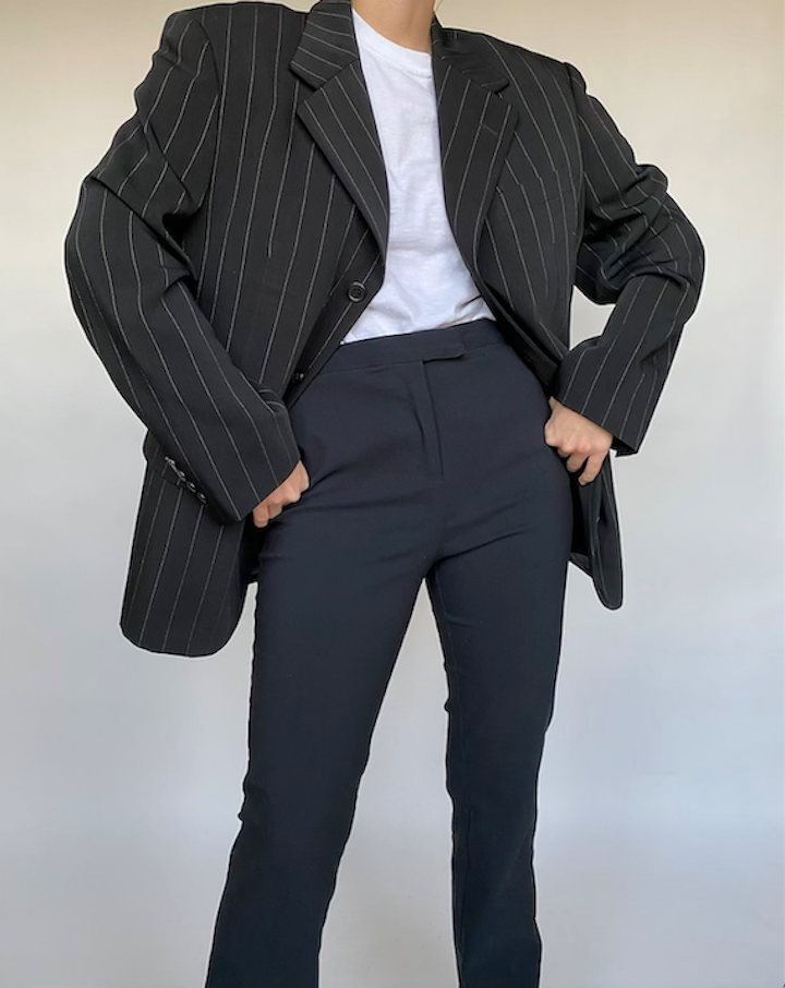 VINTAGE STRIPED BLACK BLAZER 042