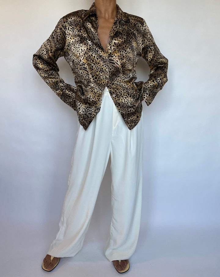 VINTAGE ANIMAL PRINTED PURE SILK BLOUSE 685-2