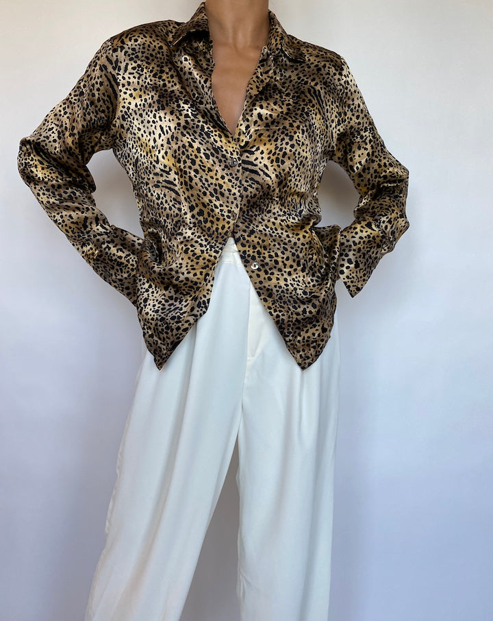 VINTAGE ANIMAL PRINTED PURE SILK BLOUSE 685